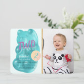 ブルーグミベア2つの甘い写真2nd誕生日 招待状 (スタンド正面)