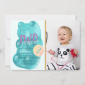 ブルーグミベア2つの甘い写真2nd誕生日 招待状 (正面)