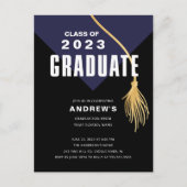 ブルーグモダンラはっきりしたード帽の卒業用はがき ポストカード (正面)