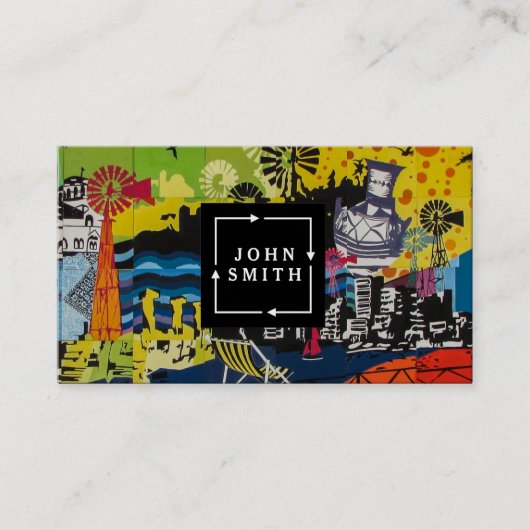 ブルーグモダンラフィティカッコいい抽象芸術アートビジネスCa 名刺 (正面)