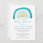 ブルーグモダンリーンレインボーベビーシャワー男の赤ちゃんInv 招待状 (正面)