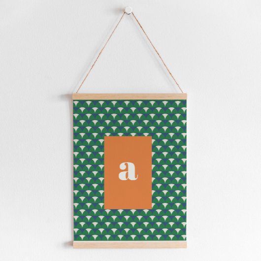 ブルーグモダンリーン幾何学的レトロヴィンテージイニシャル 吊り下げ型タペストリー