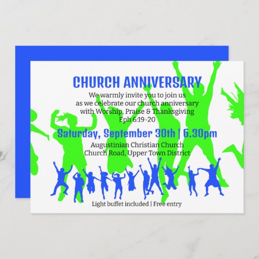 ブルーグモダンリーン教会の記念日 招待状 (正面/裏面)