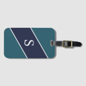 ブルーグモノグラムのリーンとネイビーの幾何学的ストライプ ラゲッジタグ (正面横)