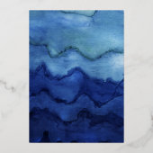 ブルーグラデーションウォーター色と金ゴールドバー(ユダヤ教の)バル・ミツバー 箔招待状 (裏面)