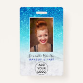 ブルーグラデーショングリッター大理石ロゴ従業員の写真 バッジ (正面)