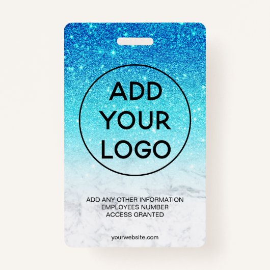 ブルーグラデーショングリッター大理石ロゴ従業員の写真 バッジ (裏面)