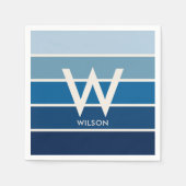 ブルーグラデーションストライプモノグラムパーソナルパーティー スタンダードカクテルナプキン (正面)