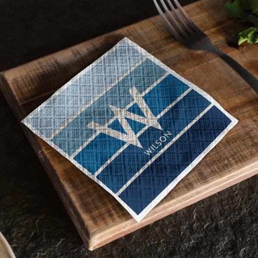 ブルーグラデーションストライプモノグラムパーソナルパーティー スタンダードカクテルナプキン