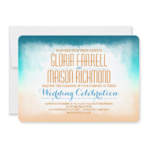 ブルーグラデーションビーチ結婚式招待