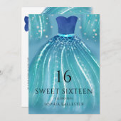 ブルーグラデーションマーメイドドレス15thスイート16パーティー 招待状 (正面/裏面)