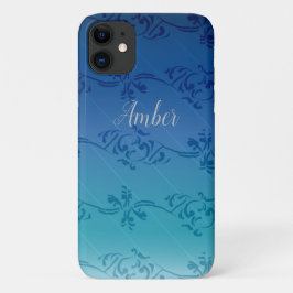 ブルーグラデーションリーフパターン オーダーメイド iPhone 11 ケース