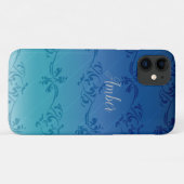 ブルーグラデーションリーフパターン オーダーメイド Case-Mate iPhoneケース (裏面(横))