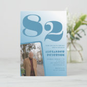 ブルーグラデーション写真 82歳の誕生日 招待状 (スタンド正面)