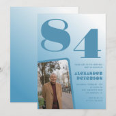 ブルーグラデーション写真 84歳の誕生日 招待状 (正面/裏面)