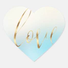 ブルーグラデーション金ゴールドラブ ハートシール