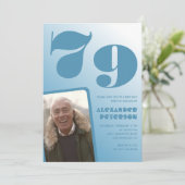 ブルーグラデーション79歳の誕生日招待状 男性 写真 招待状 (スタンド正面)