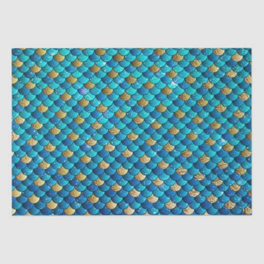 ブルーグラデーション&ゴールド箔きらめくマーメイドはかりで測 薄葉紙 (正面)