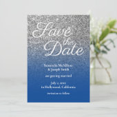 ブルーグラデーション+シルバー・ギラギラの「Save the Date」 招待状 (スタンド正面)
