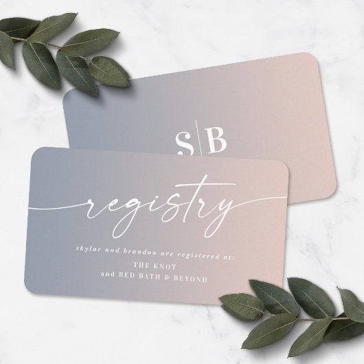 ブルーグラデーション&ピンクウェディングシャワーギフトレジストリ エンクロージャーカード