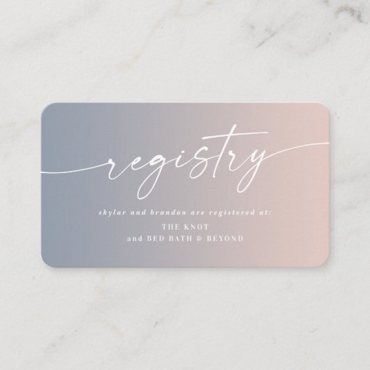 ブルーグラデーション&ピンクウェディングシャワーギフトレジストリ エンクロージャーカード (正面)