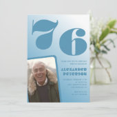 ブルーグラデーション 76歳の誕生日招待状 男性 写真 招待状 (スタンド正面)