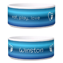 ブルーグラデーション Eat Play Love オーダーメイド犬用ボウル