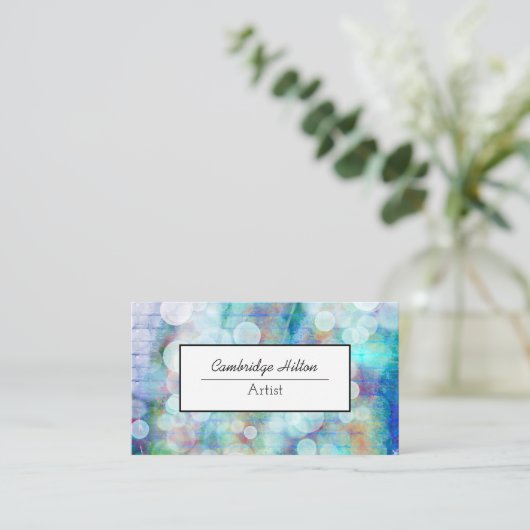 ブルーグラフィティバブル大理石抽象芸術流体アート 名刺 (スタンド正面)