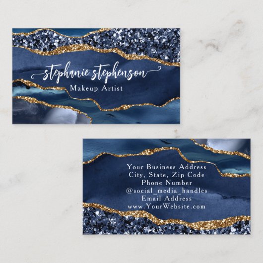 ブルーグラムグリッターアゲートファッションスタイリストモダン 名刺 (正面/裏面)