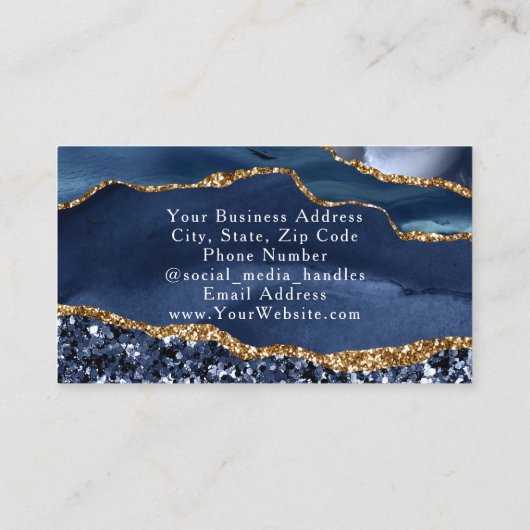 ブルーグラムグリッターアゲートファッションスタイリストモダン 名刺 (裏面)