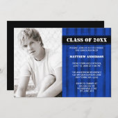 ブルーグランジストライプフォト卒業発表 招待状 (正面/裏面)