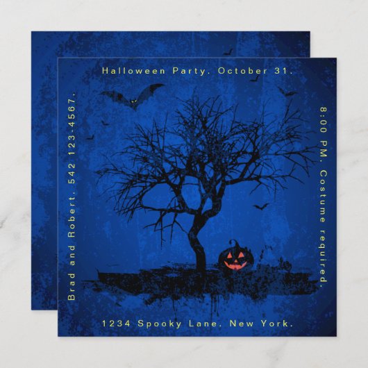 ブルーグランジ不気味ハローウィンパーティ招待状 招待状 (正面/裏面)