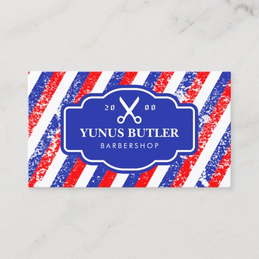 ブルーグランジ&レッドストライプシザーバーショップ 名刺 (正面)