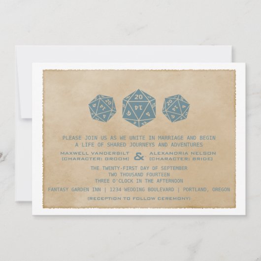 ブルーグランジD20サイコロゲーマー結婚式招待状 招待状 (正面)