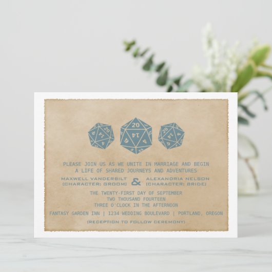 ブルーグランジD20サイコロゲーマー結婚式招待状 招待状 (スタンド正面)