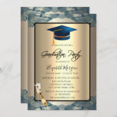 ブルーグラードキャップ、ワイン、ガラスシャンパン 招待状 (正面/裏面)