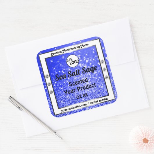 ブルーグリッターきらめくスター製品ラベルのロゴ スクエアシール (封筒)