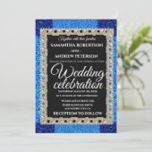 ブルーグリッターきらめくパール結婚ズ 招待状 (スタンド正面)