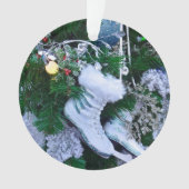 ブルーグリッターと毛皮のアイススケートがクリスマスツリーに オーナメント (正面)