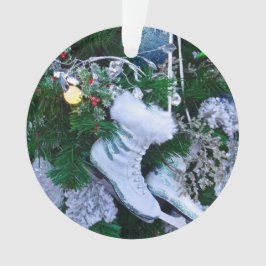 ブルーグリッターと毛皮のアイススケートがクリスマスツリーに オーナメント