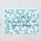 ブルーグリッターのメイド・オブ・オーナー（花嫁付き添い人） 招待状 (正面/裏面)