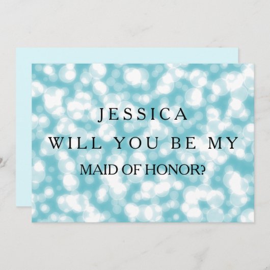 ブルーグリッターのメイド・オブ・オーナー(花嫁付き添い人) 招待状 (正面/裏面)