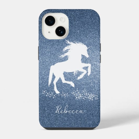 ブルーグリッターのユニコーン iPhoneケース (裏面)