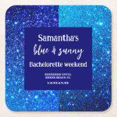 ブルーグリッターの花嫁おさらいパーティー スクエアペーパーコースター (正面)