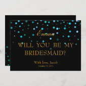 ブルーグリッターは私の花嫁の付き添い招待状 招待状 (正面/裏面)