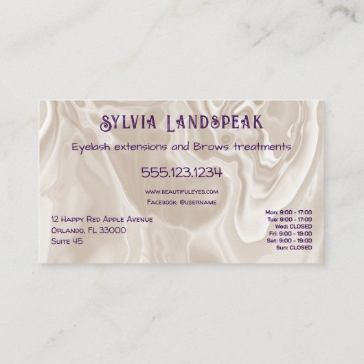 ブルーグリッターまつ毛&ベージュクリームマーブル 名刺 (裏面)