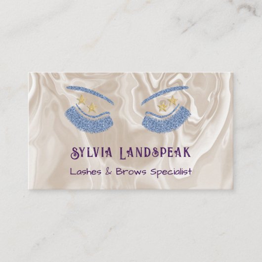 ブルーグリッターまつ毛&ベージュクリームマーブル 名刺 (正面)