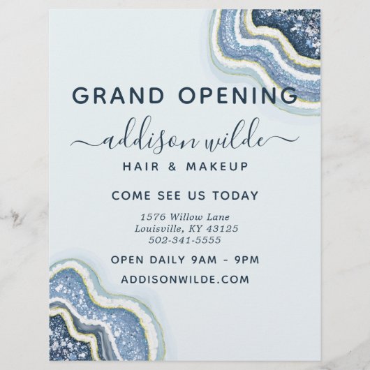 ブルーグリッターアゲートジオードのビジネスフライヤー チラシ (正面)