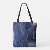 ブルーグリッターアニマルプリントグラムウェーブパーソナライズされた トートバッグ (裏面)