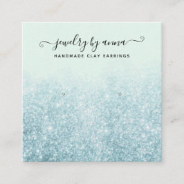 ブルーグリッターイヤリングスタッド表示カード スクエア名刺